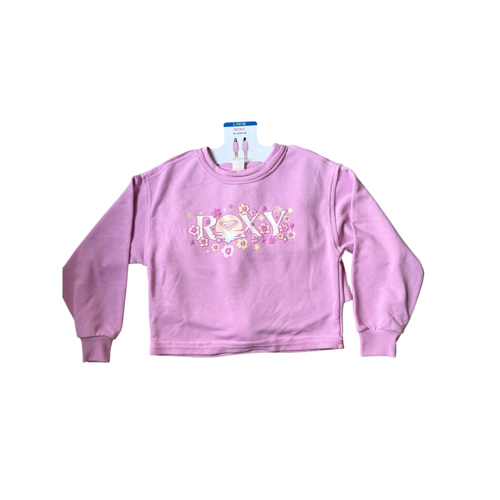 Roxy Girls Purple 2PC Short Set Sweatshirt and Shorts Floral Size L 10/12 NWT